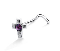 Stone Cross Silver Curved Nose Stud NSKB-17